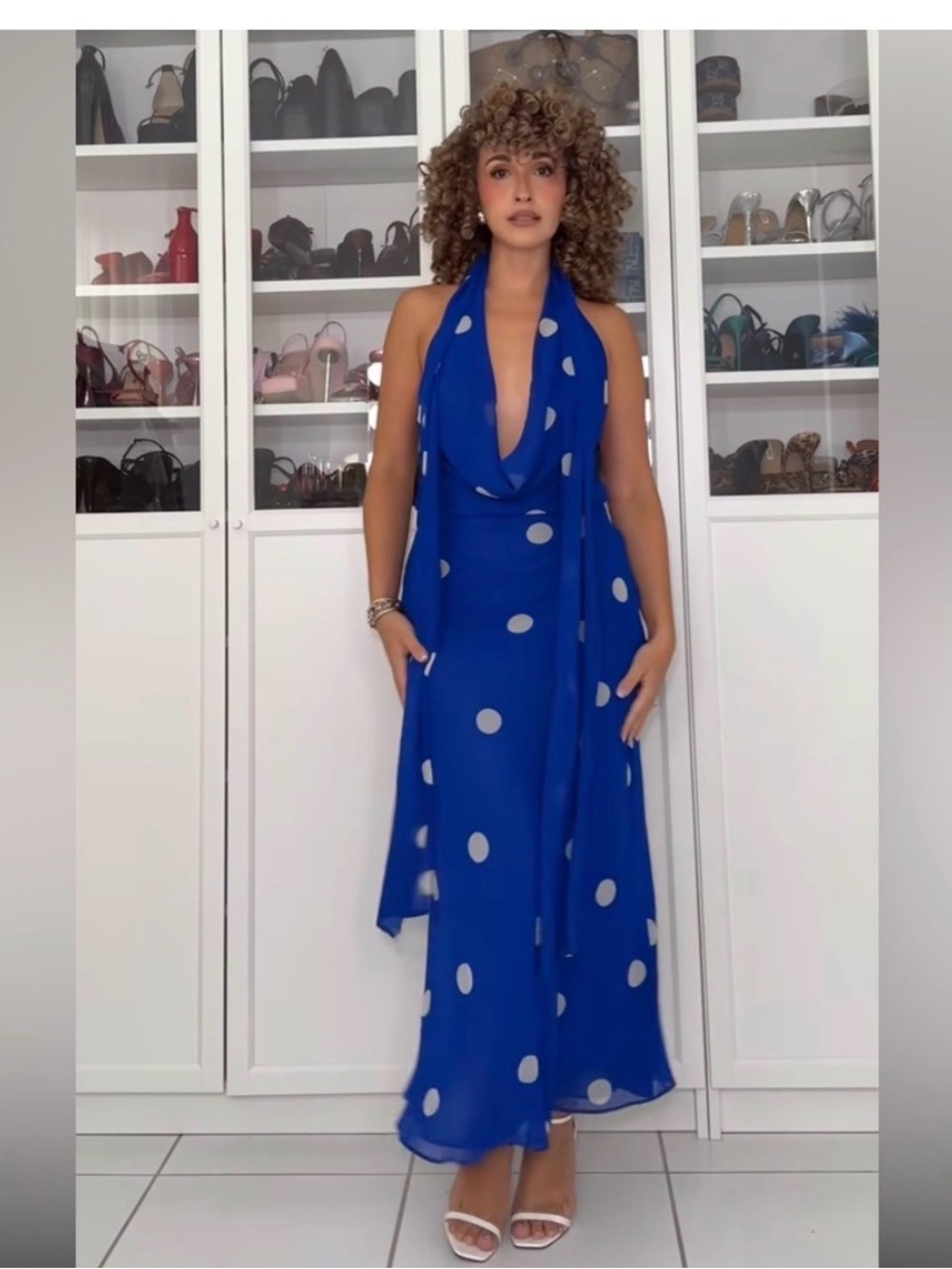 🔥🔥Zara Blue Polka Dot Halter Maxi Dress(sold out) - Picture 6 of 8